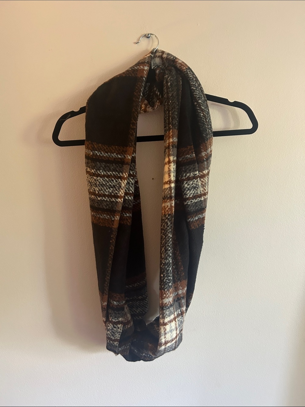 Plaid Infinity Scarf in Brown and Cream
